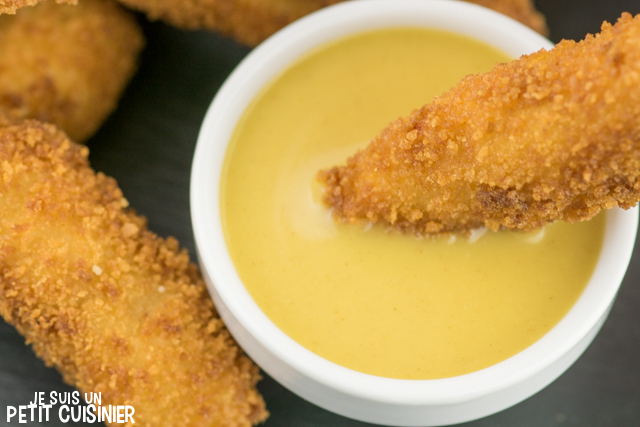 Recette d'aiguillettes de poulet panées et sa sauce moutarde miel