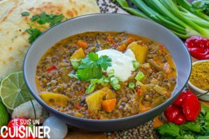 Curry de lentilles vertes et légumes