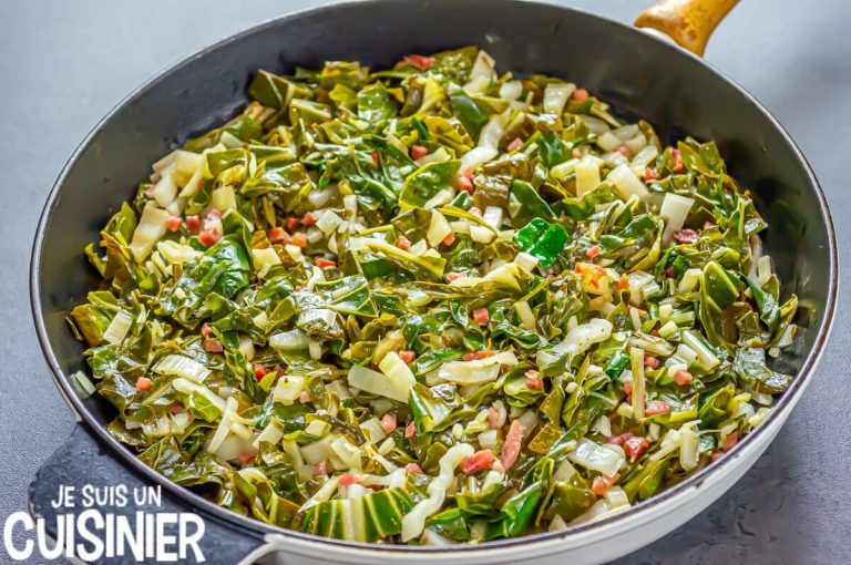 Recette de blettes au jambon sautées à la poêle. Simple, savoureux et
