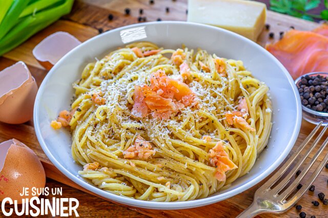 Spaghettis carbonara au saumon